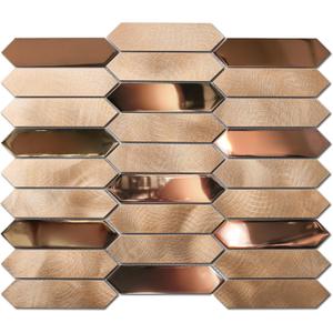 Gold Tile Long Hexagon Mosaic Tiles for Kitchen Backsplash Wall Bath Shower Floor Real Metal Tile 5 Sheets