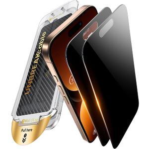 UNBREAKcable for iPhone 16 Pro Max Privacy Screen Protector, Tempered Glass 6.9", DustProof OneStep Installation, 25 Anti-Spy, 9H Military-Grade Shatterproof, Bubble-Free, Case-Friendly, 2 Pack