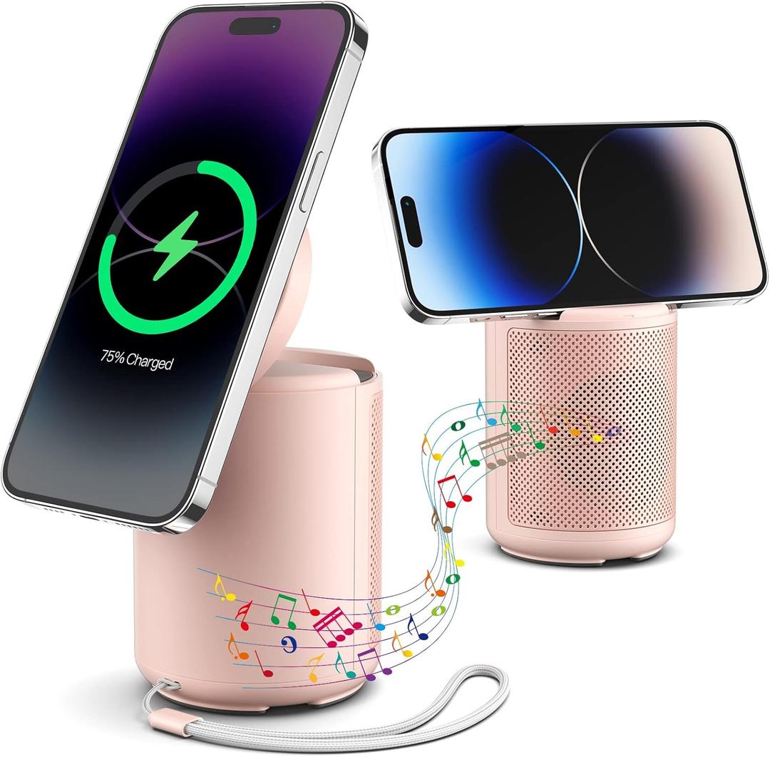 JSAUX Gifts for Men and Women, Bluetooth Speaker with Phone Stand and Magnetic Wireless Charger, Compatible with iPhone/Samsung, Birthday Day Gifts, Wireless Speaker with HD Surround Sound