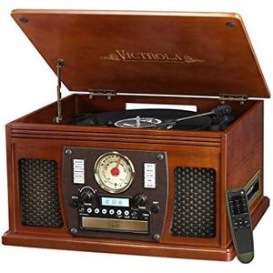 Victrola 8-in-1 Bluetooth Record Player & Multimedia Center, Built-in Stereo Speakers - Turntable, Wireless Music Streaming, Real Wood | Mahogany