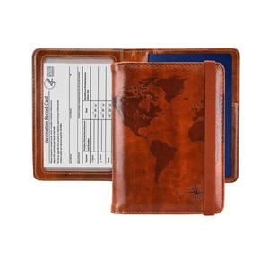 kandouren Passport and Vaccine Card holder Cover Case for Men, Passport Wallet with Vaccine Card Slot(brown map)
