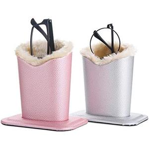 Siveit Plush Lined Eyeglass Holder, PU Leather Eyeglass Case, Anti-Scratch Glasses Storage Organizer for Desk Office Nightstand, Pack of 2(Silver, Pink)
