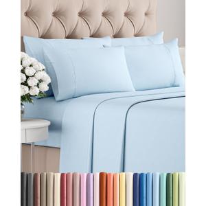 King 6 Piece Sheet Set - Comfy Breathable & Cooling - Ultra-Soft Hotel Luxury Bedding Set with 8-16 Inch Deep Pockets - 1 Flat & 1 Fitted Sheet & 4 Pillowcases - Wrinkle Free & Easy Care - Baby Blue