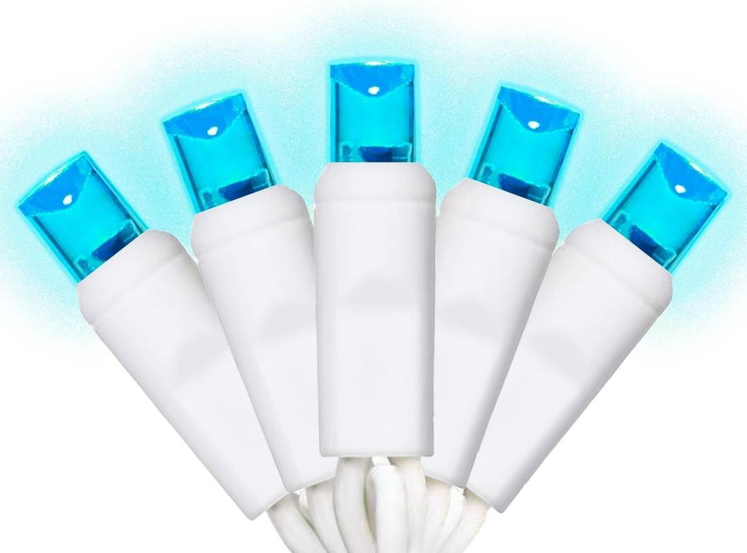 50 Counts Aqua LED Christmas Lights - 25ft Christmas Tree Lights Commercial Grade Outdoor Waterproof, White Wire Aqua Indoor Mini Plug in, 5mm Wide Angle Indoor for Xmas, UL Certified