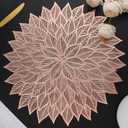 Placemats Set of 4, Round Hollow Out Flowers Place Mats for Dining Table Pressed Vinyl Blooming Leaf Table Mats for Holiday Party Wedding Accent Centerpiece Dinner Table Decoration (Rose Gold)