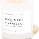 Sweet Water Decor Cashmere and Vanilla Soy Candle - Soft Cashmere, Sandalwood, Jasmine, and Vanilla Scented Candle for Spring - 11oz White Jar and Wood Lid, 50+ Hour Burn Time, Made in The USA