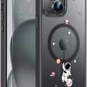 Goodon for iPhone 15 Plus Case with Privacy Screen Protector, Compatible with Magsafe, Shockproof Translucent Matte Cover - Cute Floral Design Phone Case for Women and Girls - Astronaut Spacewalk