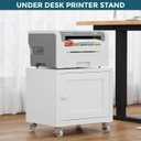 Small Printer Stand with Storage, Home Office Printer Table for Small Spaces, Under-Desk 3D Printer Stand with Wheels, for Office Copier and Fax Machine, White