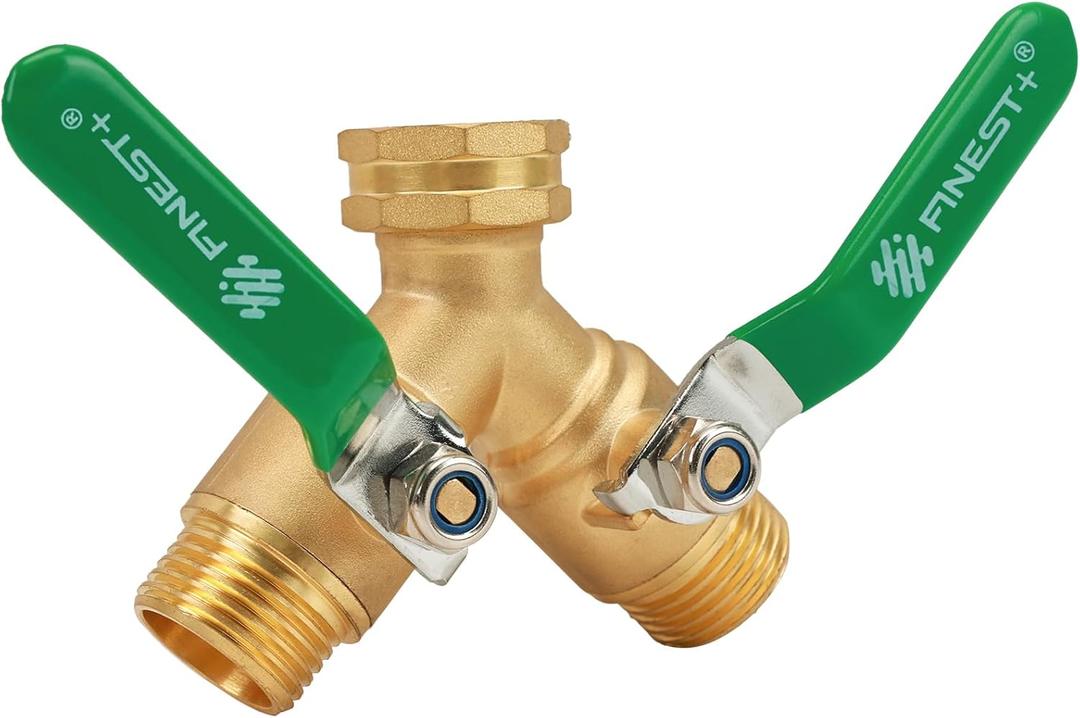 Garden Hose Splitter 2 Way, Heavy Duty Brass Y Valve Garden Hose Splitter With Stainless Steel Long Handle, Full Flow Hose Splitter Connector, Y Valve 3/4 Inch GHT Thread