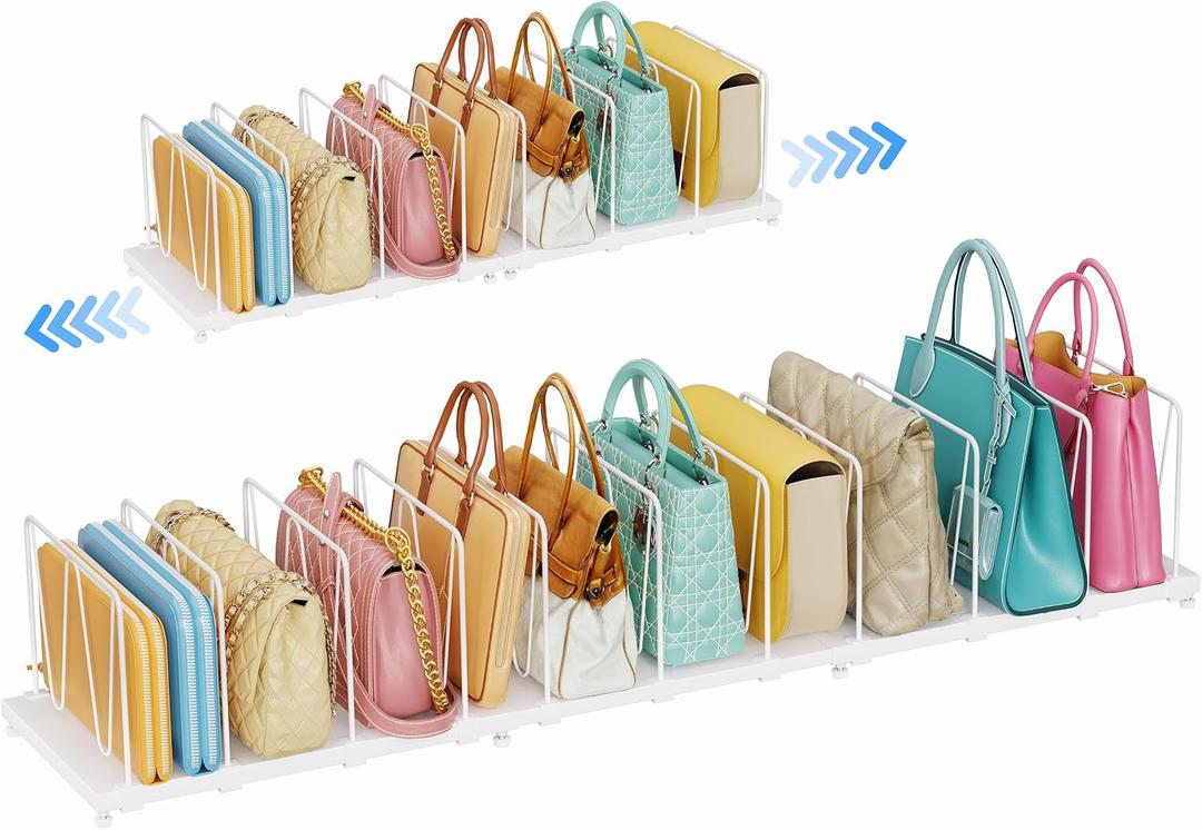 Dmevkic 11-Pack Adjustable Shelf Dividers, Expandable Purse Organizer for Closet (3244.8"), Purse Storage Handbag Organizer for Closet Shoe CabinetWhite