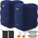Inflatable Foot Rest Pillow for Travel - Adjustable Height Flight Foot Rest with Eye Mask and Earplugs for Kids & Adults on Airplane, Car, Train, Office, and Home (Blue, 2 PCS)
