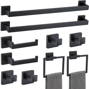 10 Pieces Bathroom Hardware Accessories Set Black Towel Bar Set Towel Holder Racks Set for Bathroom,SUS304 Stainless Steel,Wall Mounted 23.6-Inch