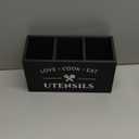 Kitchen Utensil Holder with 3 Compartments, Rustic Wooden Storage Organizer Box Vintage Cutlery Farmhouse Flatware Utensil Caddy Countertop for Silverware Fork Spoon Spatula (Black)