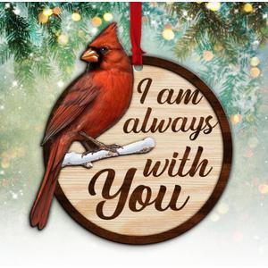 Memory Ornament Wooden in Loving, in Remembrance Ornament, Sympathy Ornament, Condolence Ornament, Memorial Ornaments for Loss of Loved One, Cardinal I am Always with You Ornaments, Gold,red