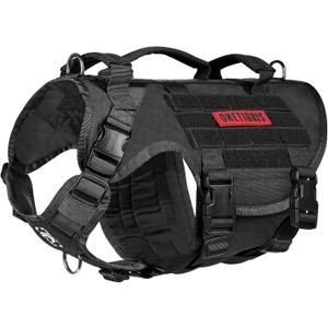 OneTigris Large Tactical Dog Harness, No Pulling Adjustable Dog Vest Harness, Heavy Duty Dog Harness with Handle, Large Hook and Loop Panels for Patch (Black,S)