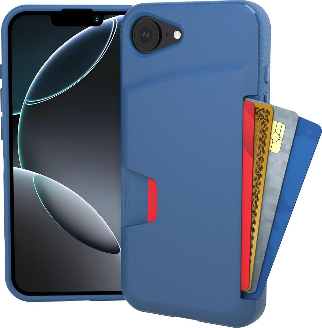 Smartish iPhone 16e Wallet Case - Wallet Slayer Vol. 1 [Slim + Protective] Credit Card Holder - Drop Tested Hidden Flip Card Slot Cover Compatible w/Apple iPhone 16e 2025 - Blues on The Green