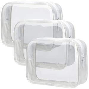 PACKISM Clear Toiletry Bag - 3 Pack TSA Approved Toiletry Bag Quart Size Bag, Travel Makeup Cosmetic Bag for Women, Carry on Airport Airline Compliant Bag, White (Medium)