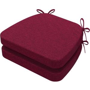 AAAAAcessories D-Shaped Chair Cushions, 2" Thick Dining Chair Pads with Ties and Removable, Machine-Washable Cover, 17" x 16", Set of 2, Wine Red