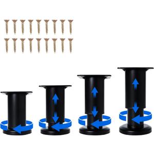 4 Pcs Adjustable Height Furniture Support Legs [with Screws] 3.15-4.72 inch, Metal Heavy Duty Furniture Replacement Legs for Chair/Bed/Sofa/Cabinet/Couch/Dresser/Bed/Table (Black)