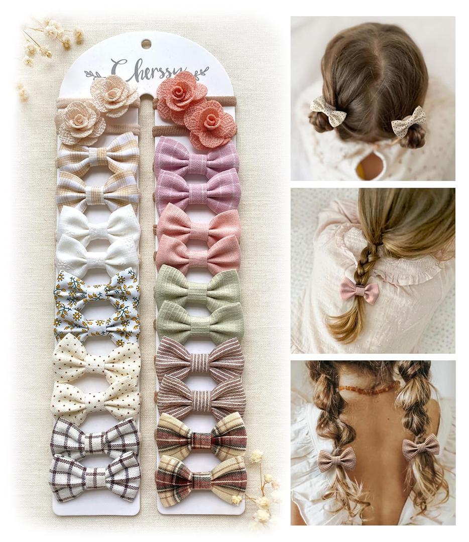 Boutique Baby Hair Ties for Infants Ouchless, 24 pcs Hair Bow Ties for Toddler Girls' Fine Hair, Soft Elastic Pigtails Ponytail Holders, Toddlers Hair Accessories by Cherssy