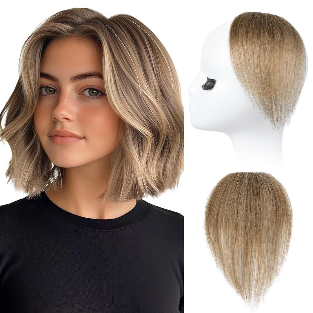 REECHO Human Hair Clip-in Hair Volumizer - 1PC 8 Inch Short Thick Hairpieces for Extra Volume, Easy Clip-in Wig for Thin & Fine Hair -Ash Brown