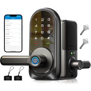 Veise RZ09 Smart Lock, 7-in-1 Keyless Entry with Handle Set, APP Control Fingerprint Deadbolt for Front Door, Electronic Digital Locks with Keypad, Matte Black Veise RZ09 Smart Lock, 7-in-1 Keyless Entry with Handle Set, APP Control Fingerprint Deadbolt for Front Door, Electronic Digital Locks with Keypad, Matte Black