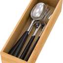 Bamboo Kitchen Drawer Organizer, Wooden Storage Box for Utensil Organizer Silverware Tray Cutlery Holder Flatware Containers - Multi-Use Deep Drawer Dividers Organizer for Bathroom, Jewelry, 9"3"2.5"