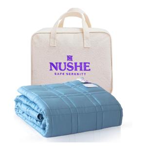NUSHÉ Luxury Cooling Weighted Blanket for Adults 7 Layers 300TC Silky-Smooth Viscose derived from Bamboo BLUE Queen (U.S. Standard))