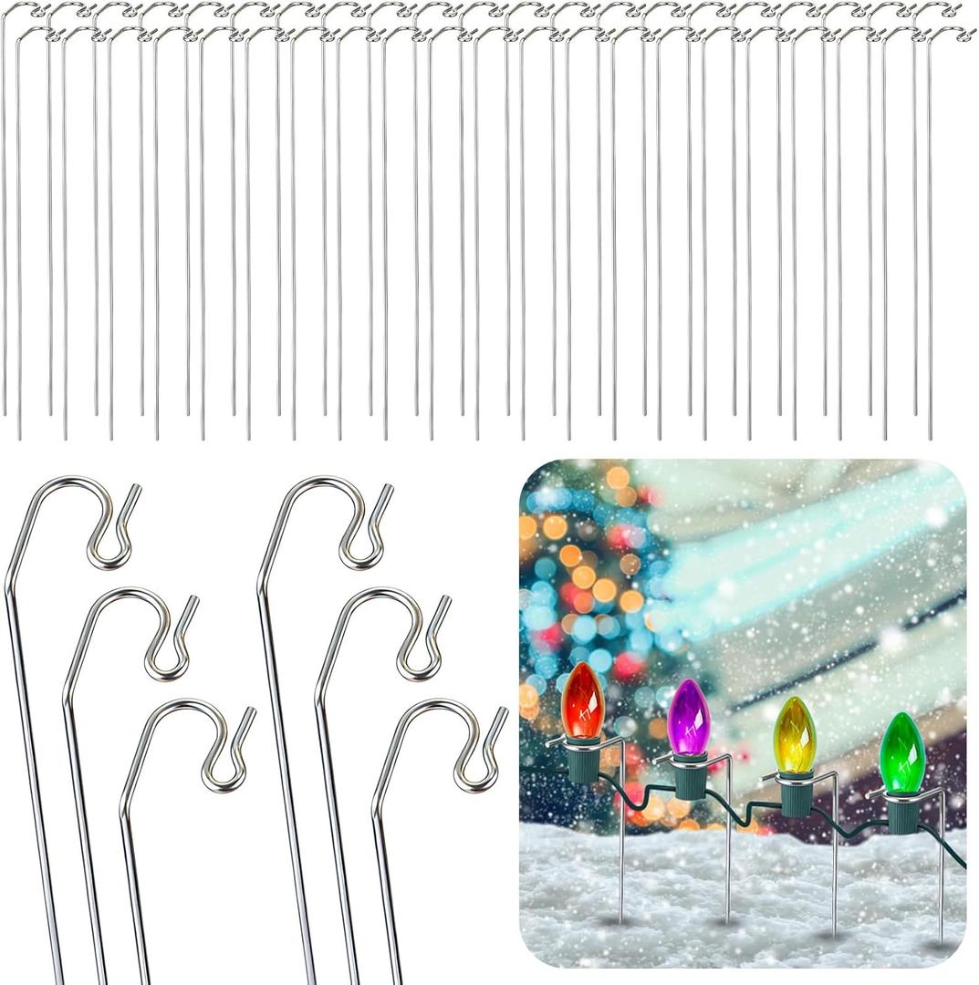Fiwochic 50 Pcs Christmas Light Stakes 17 Inch Metal Yard Holiday Light Lawn Stakes for C7 C9 String Lights Mini Lights for Outdoor Garden Patio Pathway Driveway Decorations