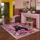Living Room Rug 5x7 Rug Machine Washable Retro Lavish Leopard Area Rug Non Slip Floral Animal Vintage Low Pile Large Rugs for Living Room, Bedroom, Farmhouse, Dining Room, Kids Playroom (Black Pink)