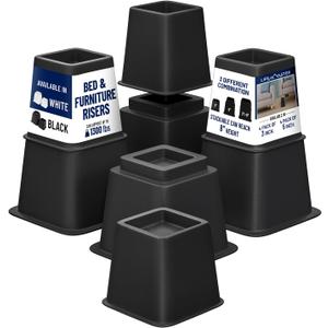 Lifemaster Furniture Riser Set - 8 Pieces Non-Slip Design Furniture Leg Riser fits with Bed, Chair, Table, Sofa, Desk, and Couches - Black (3.5inch-8 PACK)