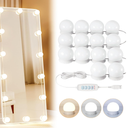14 Bulbs LED Vanity Lights for Mirror, 3000K 4000K 6500K & 10-Brightness, Wire Length Adjustable, USB Cable, Hollywood Mirror Lights for Makeup Dressing Room Bathroom, White 
