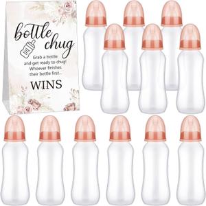 TrelaCo Cool Baby Shower Games Sets 12 Pcs Bottles with 1 Bottle Chug Sign for Gender Reveal Baby Shower Party Favors Decoration Games(Boho,Brown)