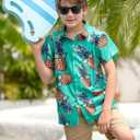 UNICOMIDEA Little & Big Boys Hawaiian Shirt Kids Tropical Luau 3D Print Button Down Shirts for 3-14 Years Old (Green)