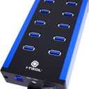 10 Ports Powered USB 3.0 Hub - 5Gbps High-Speed Expander With 12V 5A 60W 2.4mA Power Adapter - Aluminum Alloy Multiple Port Splitter for Laptop, Phone, Tablet, PC