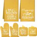 Sratte 6 Pcs Kitchen Decor Accessories Set Farmhouse Towels Pot Holders Oven Mitts Set 2 Dish Towels 2 Potholders 2 Cooking Mittens Oven Glove for Christmas Baking Cooking Supply (Yellow,Kitchen)
