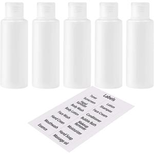 3.4oz Travel Bottles for Toiletries TSA Approved Leakproof Squeeze Plastic Empty Travel Size Bottles Refillable Liquid Containers with Labels (5 Pack)