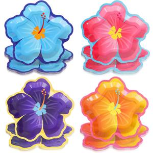 40 Pcs Hibiscus Floral Paper Plates Colored Hawaiian Flower Shape Disposable Plates 9 Inch Summer Party Tableware for Tropical Luau Holiday Table Decor Supplies