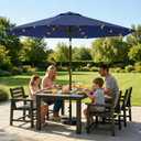 Tobeos 11FT Solar Lighted Patio Umbrella, Outdoor Table Market Umbrellas with Crank Lift, 32 LED Lights, 8 Sturdy Ribs, UV-Resistant for Deck, Garden, Pool, Navy