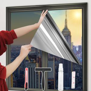 One-Way Window Privacy Film with Tools,Black-Silver 31.49"x78.7"