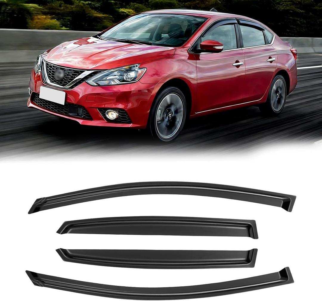 Window Visors for 2013-2019 Nissan Sentra, Rain Guards Shields Vent Deflector Shade Dark Smoke 2014 2015 2016 2017 2018 13 14 15 16 17 18 19, Tape-On, 4PCS