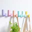 6 Pack Cute Kids Coat Wall Hooks Wooden Adhesive Decorative Colorful Wall Mounted Hangers Backpack Hooks for Hanging Keys Towel Clothes Bathroom Organization(Pastel)