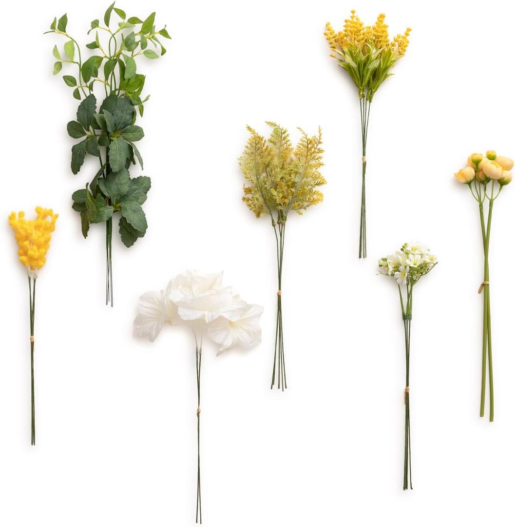 Ling's moment Artificial Greenery Stems Box Set, 30pcs with 7 Kinds of Faux Greenery Picks for DIY Bridal Bouquets Wedding Floral Arrangement Table Centerpieces, Lemonade Yellow