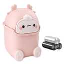 Cute Desktop Trash Can Wastebasket with 90 Trash Bags, Creative Tiny Countertop Garbage Can with Flip Lid, Small Plastic, Pink