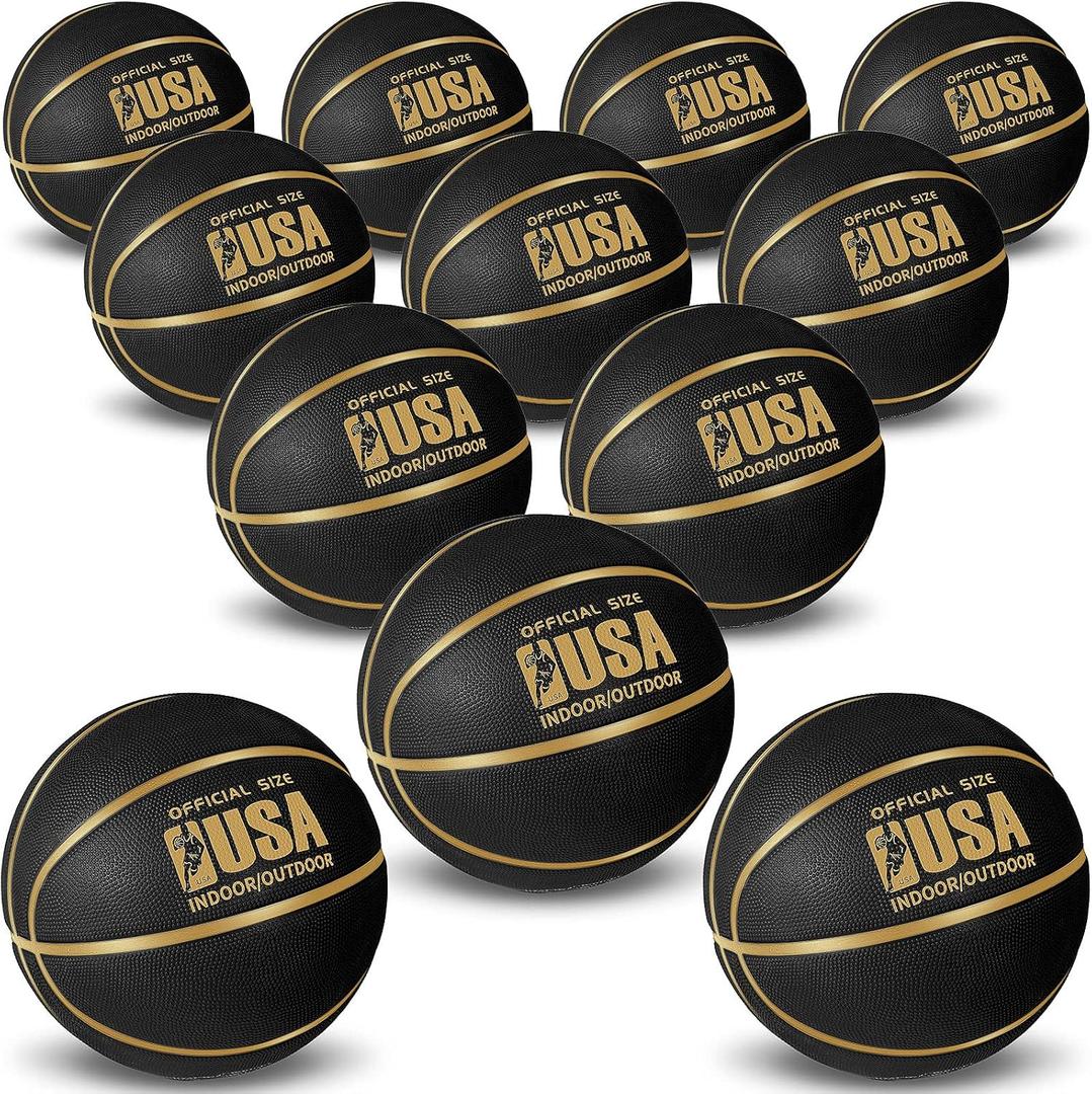 Lenwen Official Size Basketball Size 7 Black Gold Printed Rubber Basketball with Pump for Indoor Outdoor Game Practice Training Youth Adults Back to School