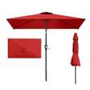 Patio Kingdom 6.5' x 10' Rectangular Patio Umbrella Large Outdoor Market Umbrella w/UV Protection, Push Button Tilt and Crank Lift, Rectangle Table Umbrella for Garden, Deck, Pool, Patio, Red