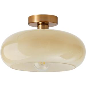 Brass Flush Mount Ceiling Light Mid Century Modern Ceiling Light fixtures Brushed Gold Milk Yellow Glass Semi Flush Mount Ceiling Light Farmhouse Hallway Dining Room Ceiling Lamp (Flush- Milk yellow)