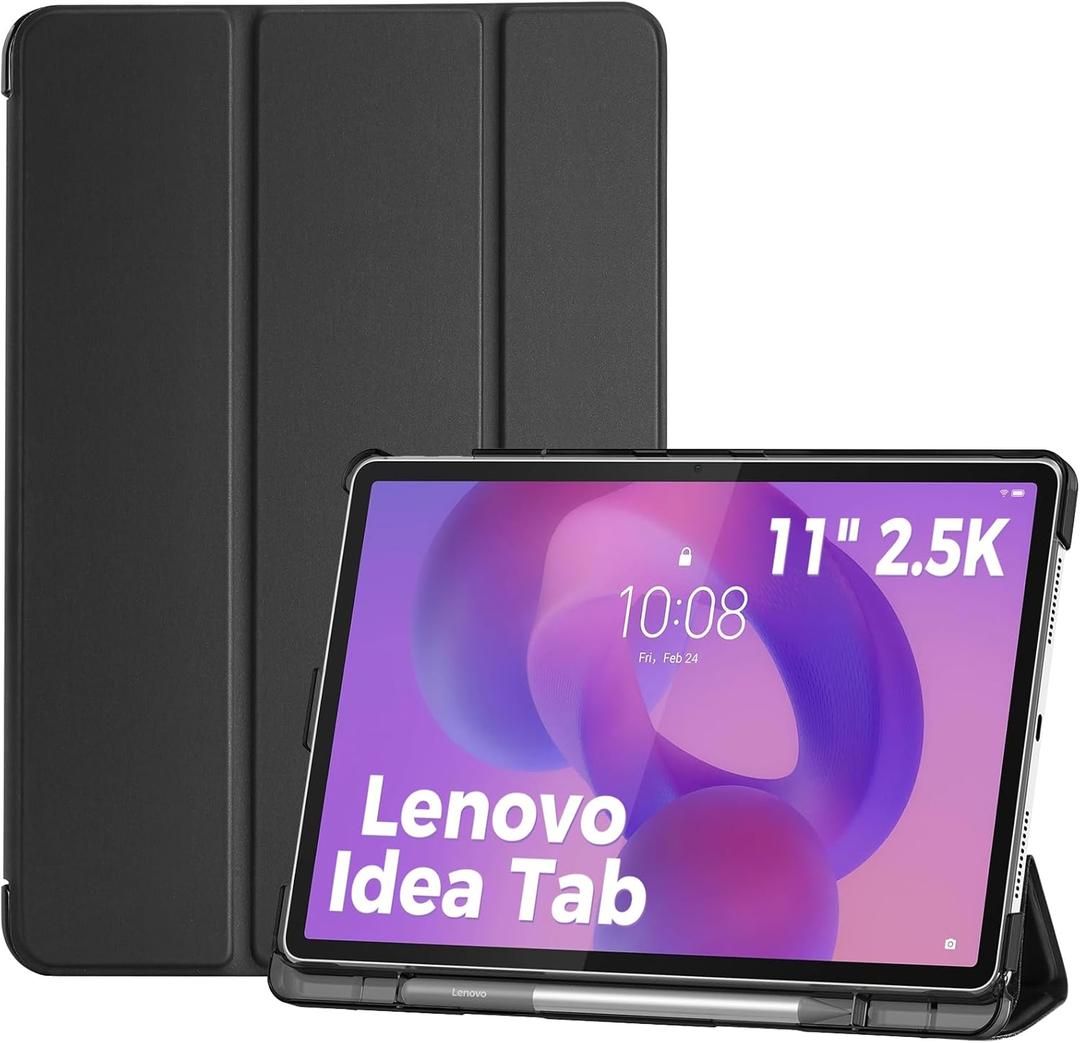 ProCase Folio Case for Lenovo Idea Tab 11" 2025 with Pen Holder, Lenovo Idea Tab 11 Inch TB-336ZU/TB-336FU Slim Stand Tri-Fold Hard Shell Protective Tablet Cover Translucent Back Case -Black
