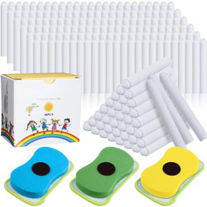 Harloon 144 Pcs Dustless Chalk with Eraser Chalkboard Chalk Non Toxic Colored and White Chalk for School Classroom Supplies Teacher Blackboard Drawing Writing, (White)