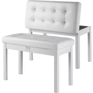 Premium Duet Piano Bench with Storage – 3 Inches Plush PU Leather Seat, Solid Wooden Legs, Comfortable Piano Seat for Two - White, Large Bulky